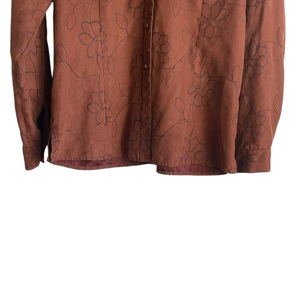 Sag Harbor Women Top M Brown Faux Suede Embroidery Floral Boho Cottage Fairygoth - Picture 5 of 10